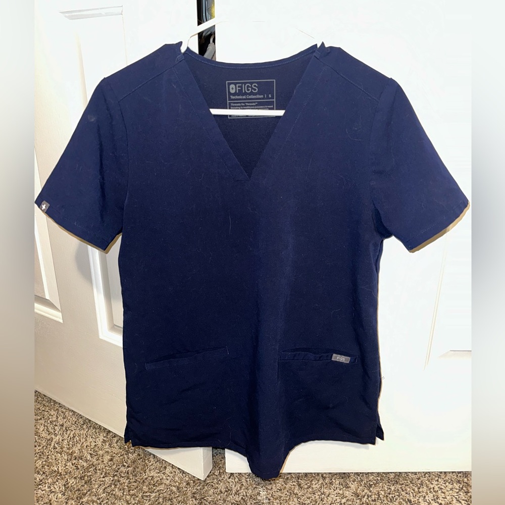 Figs Navy V Neck Casma Scrub Top